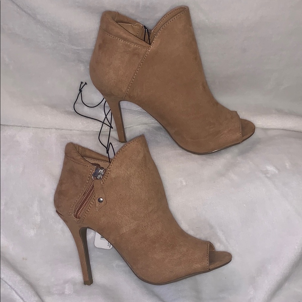 Charming Charlie Tan Heeled Boots with Peep-Toe